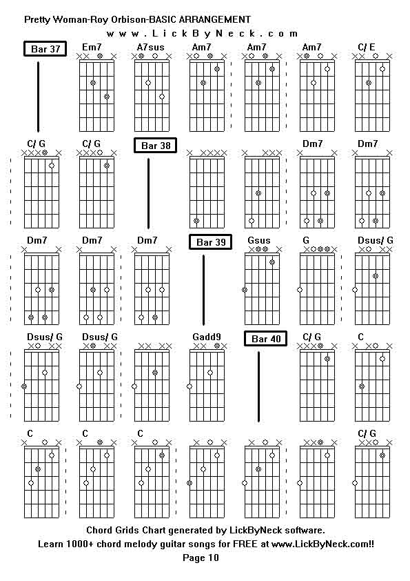 Chord Grids Chart of chord melody fingerstyle guitar song-Pretty Woman-Roy Orbison-BASIC ARRANGEMENT,generated by LickByNeck software.